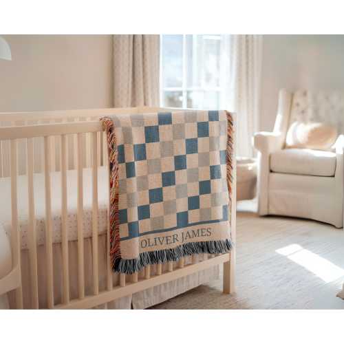 Custom Checkered Baby Blanket: Personalized Woven Cotton Throw