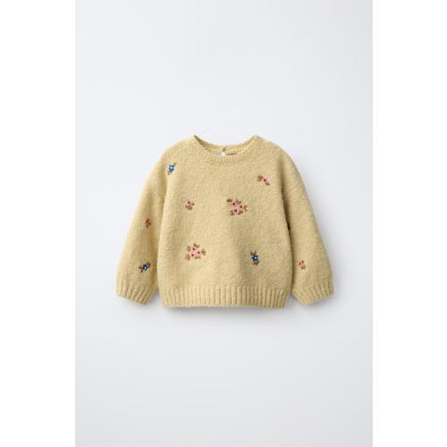 EMBROIDERED FLORAL KNIT SWEATER - Light yellow | ZARA United States