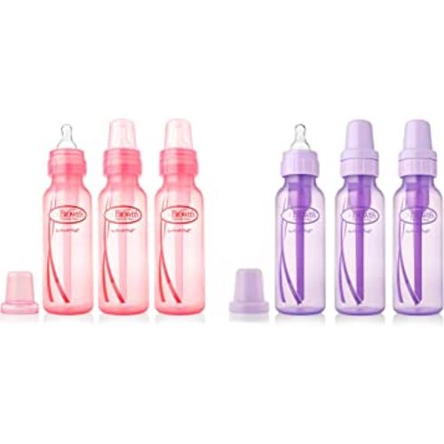 Dr. Brown's Girls' 6 Pack 8 oz. Bottles - 3 (8 oz.) Lavender - 3 (8 oz.) Pink - Natural Flow
