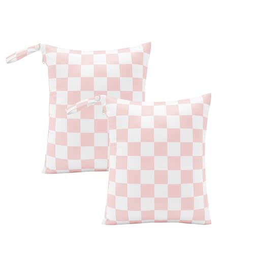 Ohocut Pink Checkered Waterproof Wet Dy Diaper Bag for Baby Essentials, Travel, Swimsuit, Beach Bag Accessories, Aesthetic Trendy Cute Toddler Baby Cloth Bag Pouch, Pack of 2