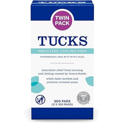 TUCKS Medicated Cooling Pads, 200 Count – Hemorrhoid Pads with Witch Hazel, Cleanses Sensitive Areas, Protects from Irritation, Hemorrhoid Treatment, Medicated Pads Used by Hospitals