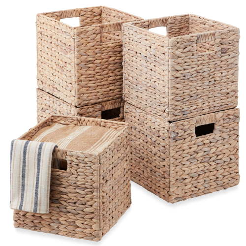 Best Choice Products Set of 5 Woven Hyacinth Storage Baskets, 10.5x10.5in Collapsible Organizers - White
