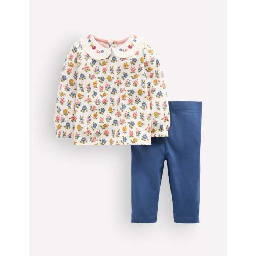 Collared Jersey Set-Blue Ditsy Floral
