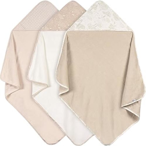 Just Born 3-Pack Hooded Towels – Soft & Absorbent Baby Bath Towels, Gentle on Skin, Adorable Unisex Designs - Tan