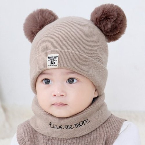 New Autumn Winter Christmas Hat Baby Boys Girls Hat Warm Windproof Wool Hat Toddler Kids Boy Girl Children's Lovely Cute Soft Beanie Hat Cap - Coffee