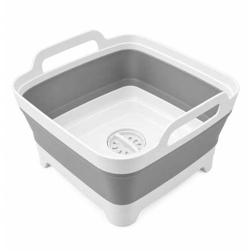Collapsible Wash Basin 9L, Foldable Dish Tub with Drain Plug and Handles, Collapsible Dish Tub for Kitchen Sink, Camping, Washing Dishes, Fruits and Vegetables