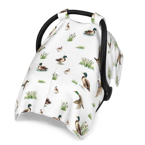 Mallard Duck Carseat Covers Baby, Winter Carseat Cover for Baby, Minky Baby Car Seat Cover for Boy & Girl, Peekaboo Opening Car Seat Canopy for Newborn, Multi Use Mom Nursing Cover, Mallard Duck