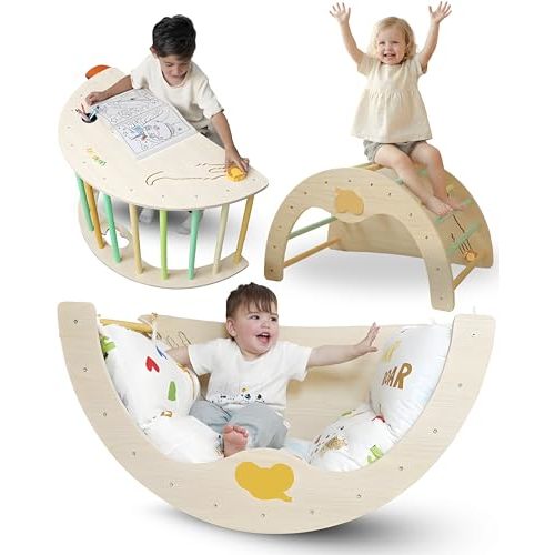 Savan'Arc Toddler Climbing Arch, 6-in-1 Pikler Montessori Rocker & Cushion | Wooden Pikler climbing arch for babies & toddlers 1-3 years - 6-in-1 rocker, tunnel with cushion Montessori gym