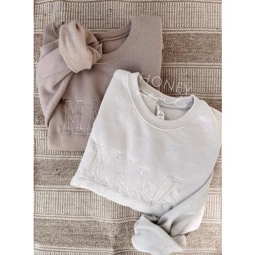 Neutral Embroidered MAMA Sweatshirt || Embroidered MAMA Pullover || Gifts for Mom || Mom Style || Cozy Lounge Wear || lightweight Sweatshirt