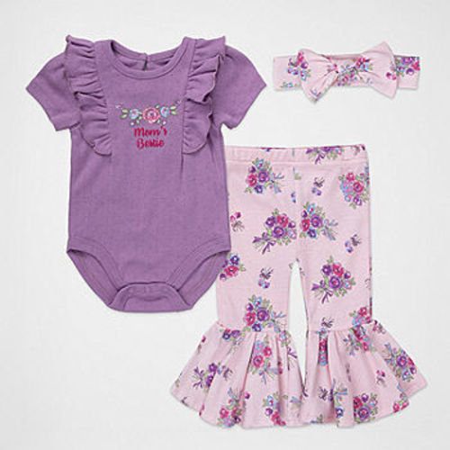 Baby Essentials Baby Girls 3-pc. Pant Set, Color: Purple - JCPenney
