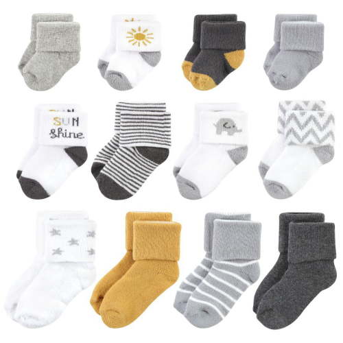 Hudson Baby Unisex Baby Grow With Me Socks 12pk, Sunshine, 0-24 Months