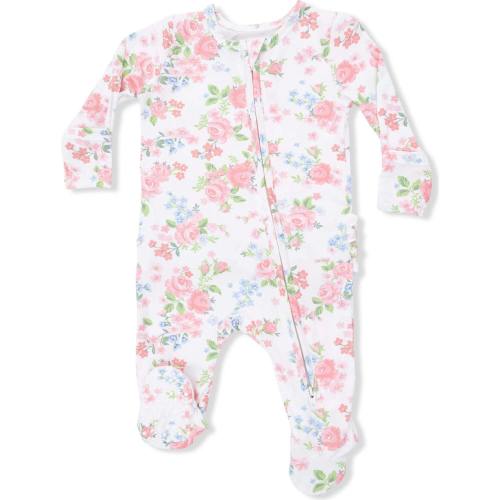 Cute Little Roses - 2 Way Ruffle Back Zipper Footie