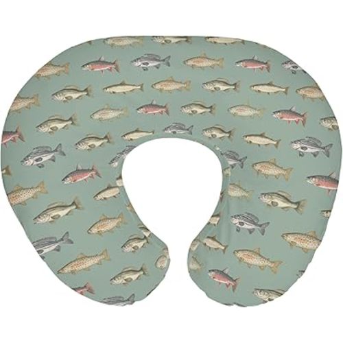 Lake Fishing Baby Nursing Pillow Covers for Boy Girl Freshwater Fishes Nursery Feeding Pillowcase for Breastfeeding Pillows Fishing Lover Gift Soft Stretchy Removable Slipcover for Newborn Infant