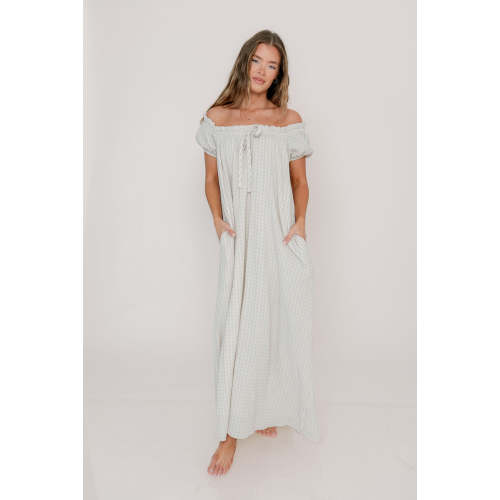 Ensley 100% Cotton Maxi Dress in Baby Blue Plaid - Bump Friendly