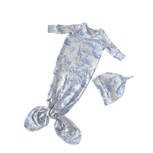 Baby Blue Safari Knotted Gown + Beanie