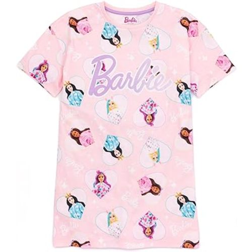Barbie Girls Nightdress Pajama | Kids Pink Short Sleeve Nightie | Fashion Doll & Unicorn All Over Print Graphic Nightgown