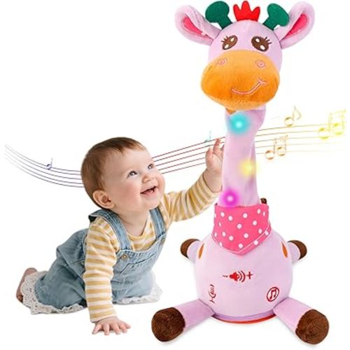 LUKETURE Purple Musical Talking Dancing Giraffe Plush Toy, Talking Baby Toy with Lights, 10 Songs and Voice Repeat, Soft Sensory Gift