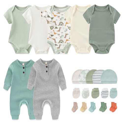 MAMIMAKA Newborn Layette Gift Set 22-Piece Baby Boy Girl Bodysuits Infant Outfits Essentials and Accessories 0-12 Months