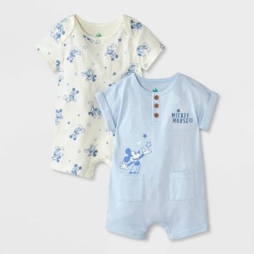 Baby Boys' 2pk Disney Mickey Mouse Romper - Blue 0-3M