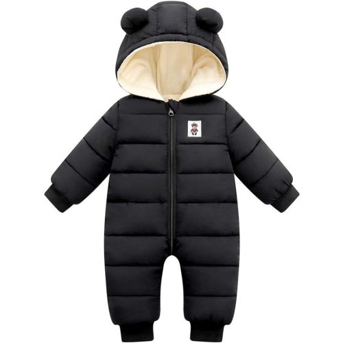 Unisex Baby Snowsuit Infant Cute Bear Hooded Winter Warm Flannel Lining Romper