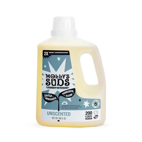 Molly's Suds Liquid Laundry Detergent | Clean Laundry Detergent Soap for Sensitive Skin | 2x Concentrated, High Efficiency (HE) (Unscented - 200 Loads)