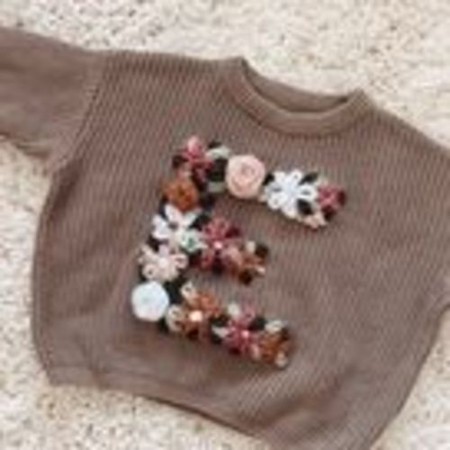Custom initial flower design embroidered baby and toddler knit sweater