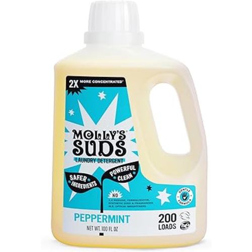 Molly's Suds Liquid Laundry Detergent | Clean Laundry Detergent Soap for Sensitive Skin | 2x Concentrated, High Efficiency (HE) (Peppermint - 200 Loads)