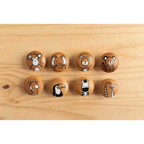 Safari Animal Hand Painted Wood Knobs Pulls Nursery Decor - Lion, Alligator, Elephant, Monkey, Zebra, Giraffe, Toucan, Cheetah