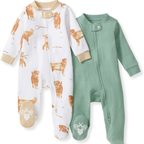 Burt's Bees Baby Boys Sleep and Play PJs, 100% Organic Cotton One-Piece Zip Front Romper Jumpsuit Pajamas
