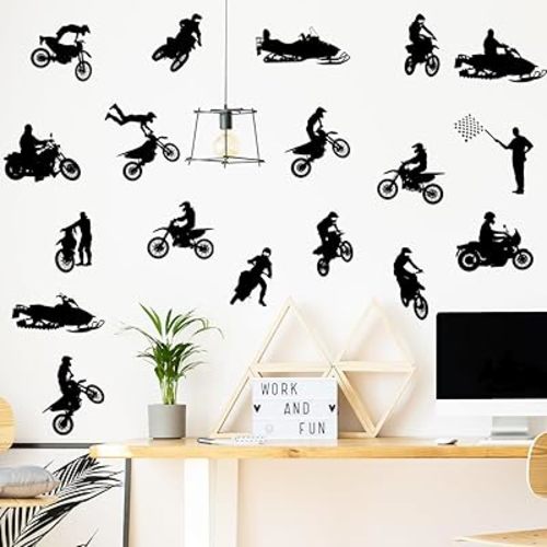 Removable Dirt Bike Wall Decal Motorcycle Motocross Wall Stickers Peel & Stick Sport Wall Decals for Boys Teens Bedroom Playroom Classroom Decor