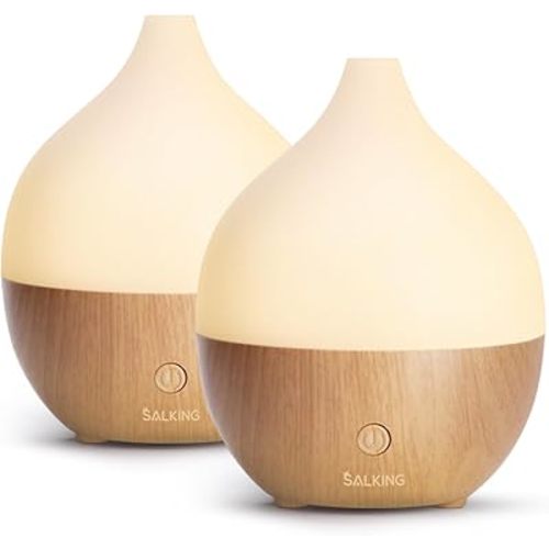 SALKING Essential Oil Diffuser (Set of 2), 100ml Small Aromatherapy Diffuser with Auto Shut-Off, Ultrasonic Diffusers for Essential Oils, Cool Mist Humidifier with Warm White Lights, for Office Home