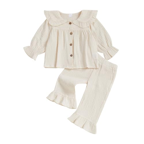 Toddler Girls Outfit Peter Pan Collar Shirt Pants Set Photoshoot Outfit