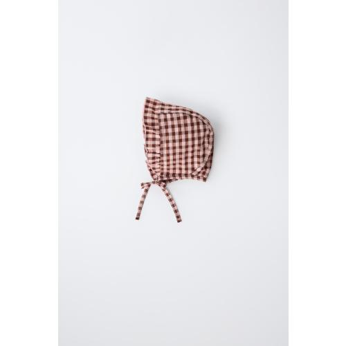 GINGHAM RUFFLE BONNET - Brown | ZARA United States