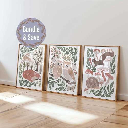 Woodland Animal Prints, Forest Animal Wall Art Woodland Print Set Watercolor Woodland Poster Cottagecore Nursery Wall Decor Woodland Artwork