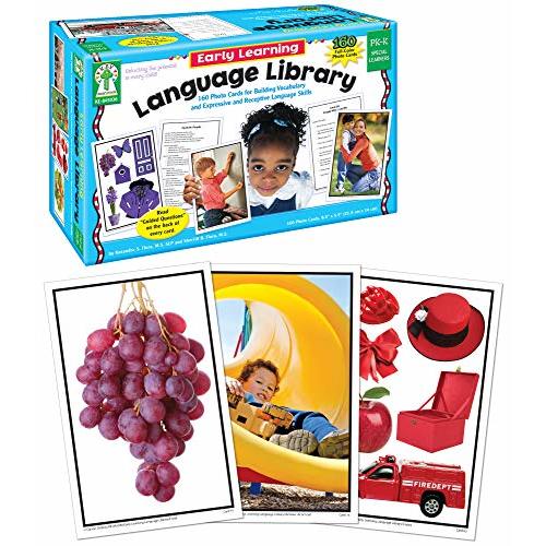 Key Education Early Learning Language Library Photo Flash Cards, Emotions, Colors, Food, Animals, and Actions Vocabulary, 160 Language Builder Picture Cards for Preschool-Kindergarten Special Learners