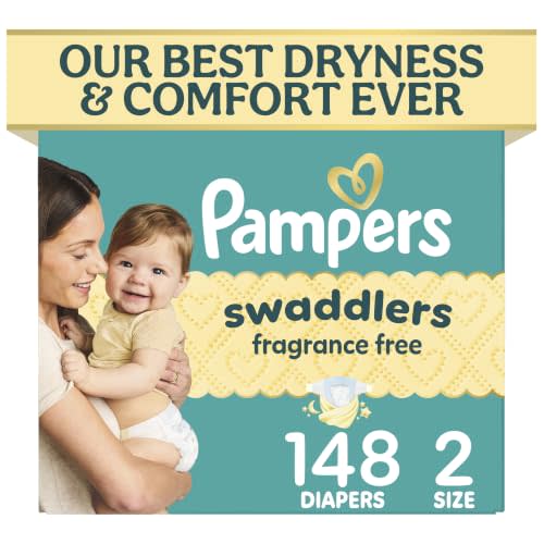 Pampers Swaddlers Diapers, Size 2 (10-22 lbs), 148 Count, Fragrance Free, Hypoallergenic, Absorbent, Pediatrician Recommended, Skin Safe