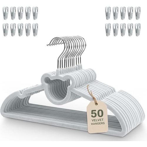 Lylnest Kids Velvet Hangers 50 Pack with Clips – Non Slip Velvet Clothes Hangers for Toddlers, Kids & Youth – Space Saving Closet Organization