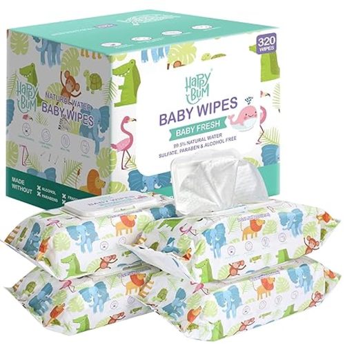 HAPPY BUM Baby Wipe Wet Wipes, Baby Wipes Unscented, 640 Count (Pack of 16)