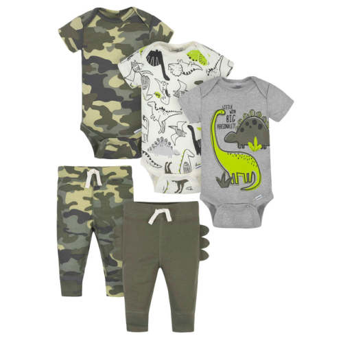 5-Piece Baby Boys Dino Onesies® Bodysuits & Pants Sets