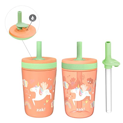 Zak Designs Unicorn Kelso Tumbler Set,Leak-Proof Screw-On Lid with Straw, Bundle for Kids Includes Plastic and Stainless Steel Cups with Bonus Sipper, 3pc Set, Non-BPA