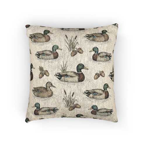 Vintage Mallard Duck Pattern Woven Pillow | Rustic Waterfowl Throw Pillow
