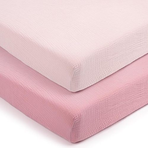 lulumoon Mini Crib Sheets for Girls: Soft Muslin Cotton for Mini Crib Mattress - Stretchy Snug Fit