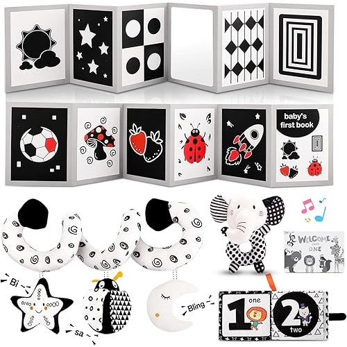 High Contrast Baby Toys for Newborn, Black and White Baby Sensory Toys for 0-6-12 Months Brain Development, Montessori Infant Toys for Baby Boy Girl Shower Gifts