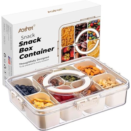 Snack Box Container, Dishwasher Safe Fruit Storage Containers, Divided Serving Tray with Lid for Veggie, Candy and Nuts Organizer, Snackle Charcuterie Boxes for Kids, Adults Travel, Party and Picnic