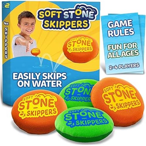Soft Stone Skippers Game – Fun Pool Toys for Kids All Ages - 4 Pack Water Skipping Discs Set - Beach Games Easter Basket Stuffer Gifts for Boys & Girls Ages 5 6 7 8 9 10 11 + Year Old - Water Toys