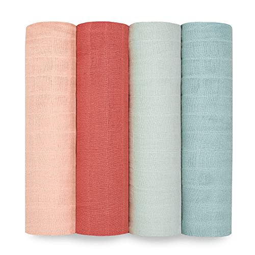 aden + anais Boutique Organic Swaddle Blanket 4-Pack – 100% Organic Cotton Muslin, Large, Soft, Breathable Receiving Blankets for Infants – Lightweight Multi-Use Baby Swaddles, Mother Earth