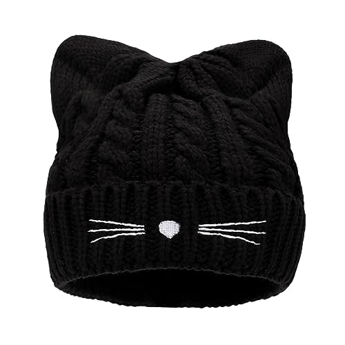 Women Girls Cute Cat Ears Beanie Hat Winter Crochet Knit Cap