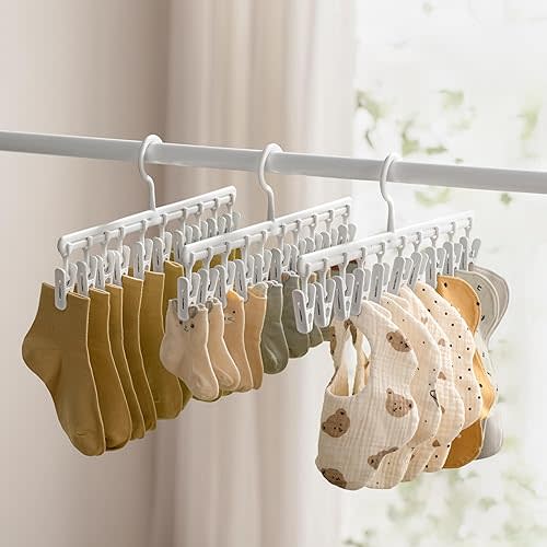 LANZYLO Plastic Drying Rack with 10 Clips for Drying Socks Baby Clothes Drying Towels Rotatable Sock Drying Rack