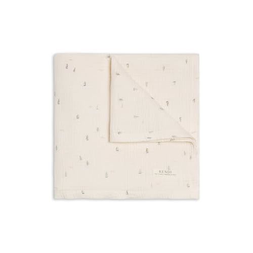 Colored Organics Kendi Baby Organic Cotton Swaddle - Infant Receiving Blanket - Marina/Sea + Dune Muslin
