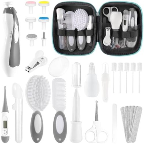 Baby Healthcare and Grooming Kit for Newborn Kids, 31PCS Upgraded Safety Baby Care Kit, Newborn Nursery Health Care Set, Baby Care Products （Grey White)
